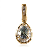 Luxoro 10K Yellow Gold Premium Green Tanzanite and G-H I3 Diamond Halo Pendant 0.65 ctw