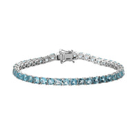 Asscher Cut Madagascar Paraiba Apatite Tennis Bracelet in Platinum Over Sterling Silver (8.00 In) 12.50 Grams 14.15 ctw