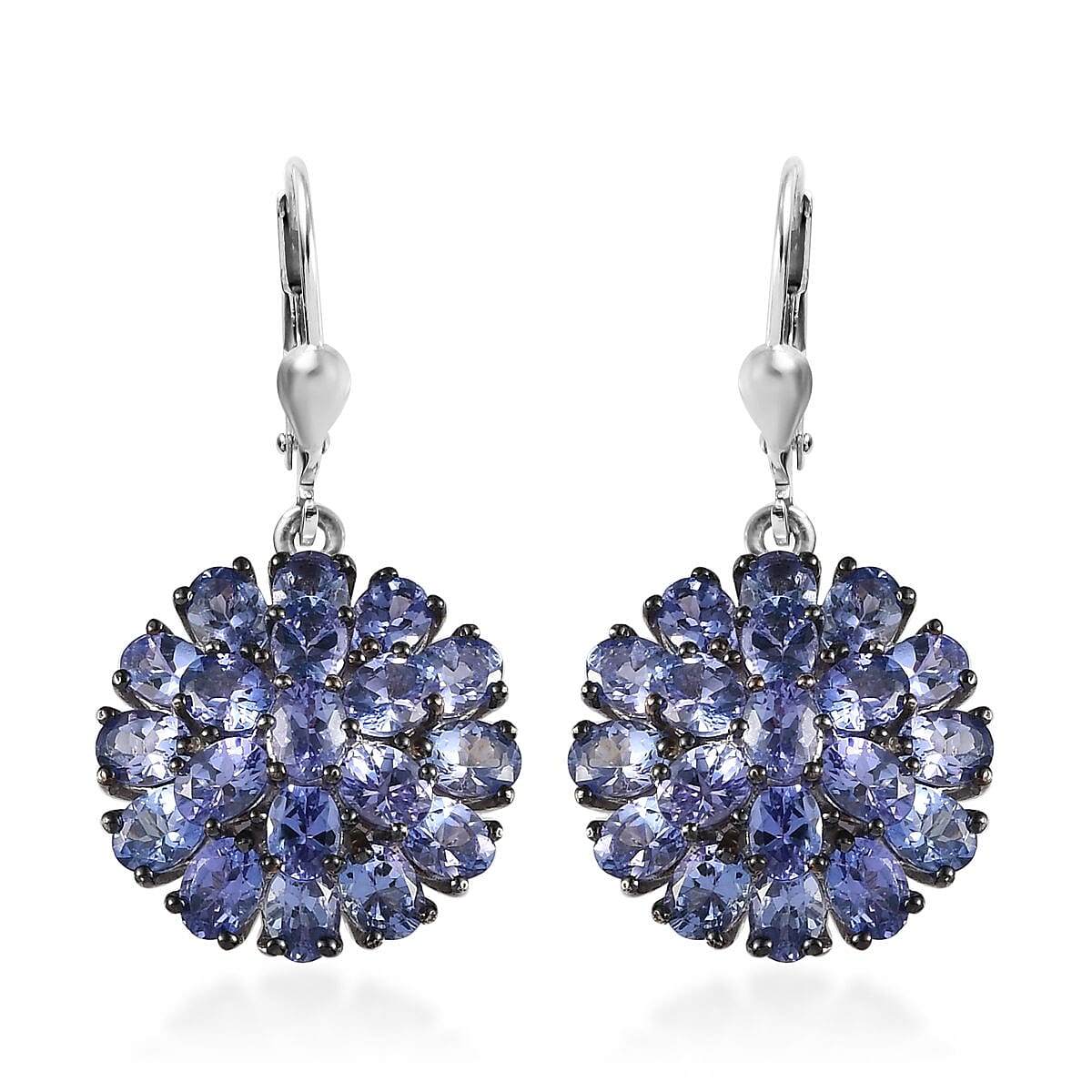 Tanzanite Floral Earrings in Platinum Over Sterling Silver 6.25 ctw