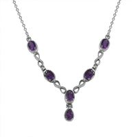 Amethyst Station Necklace 18 Inches in Stainless Steel 2.65 ctw