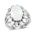Doorbuster White Moonstone and Polki Diamond Flower Ring in Sterling Silver 7.10 Grams 8.30 ctw - Sticky add to cart bar