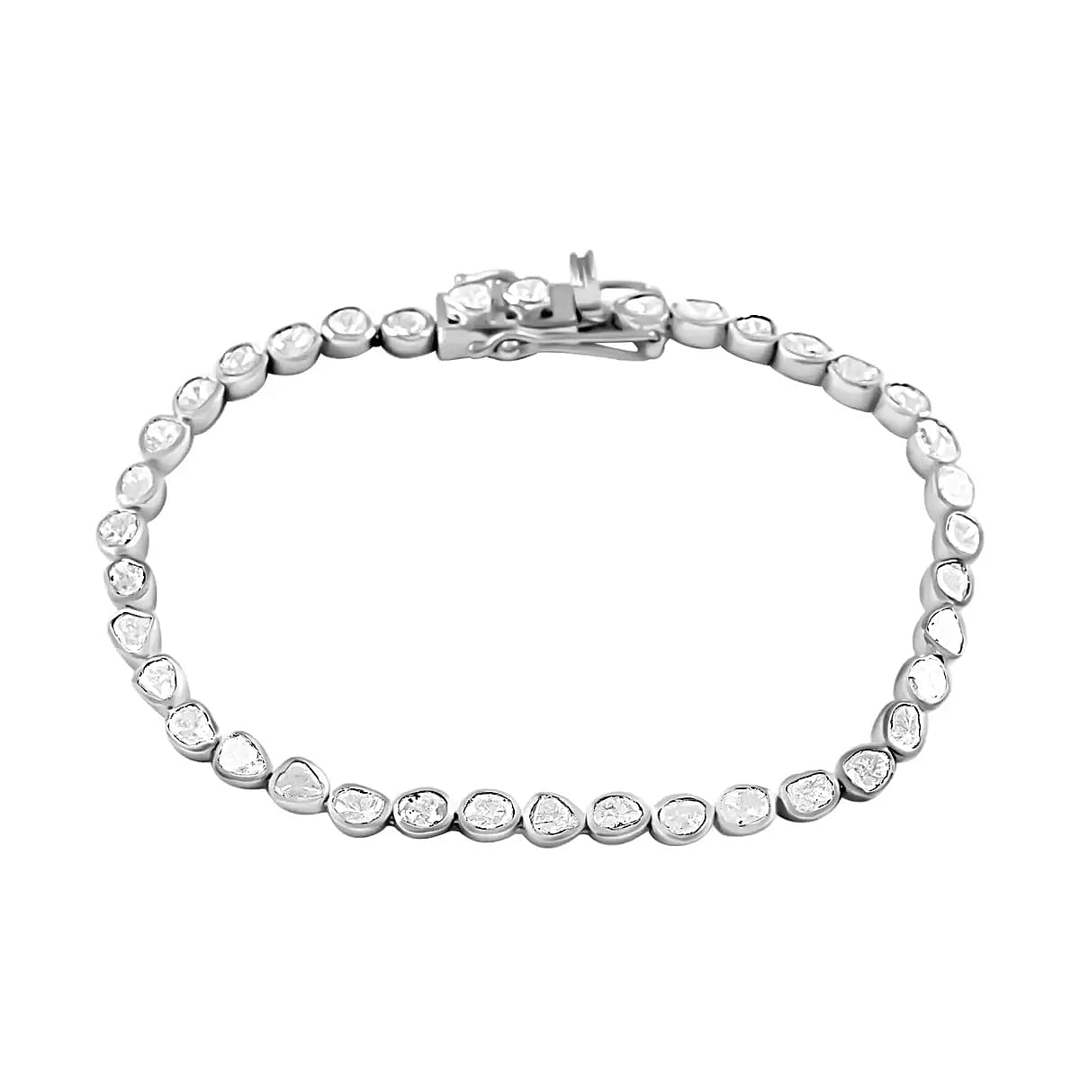 Doorbuster Polki Diamond Tennis Bracelet in Sterling Silver (7.00 In) 8.75 Grams 2.00 ctw