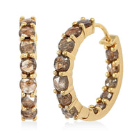 Natural Champagne Diamond Hoop Earrings in Vermeil Rose Gold Over Sterling Silver 5.00 ctw