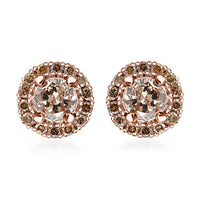 Luxoro Natural Champagne Diamond Earrings, Diamond Studs, 10K Rose Gold Earrings, Diamond Halo Earrings, Halo Stud Earrings 0.50 ctw