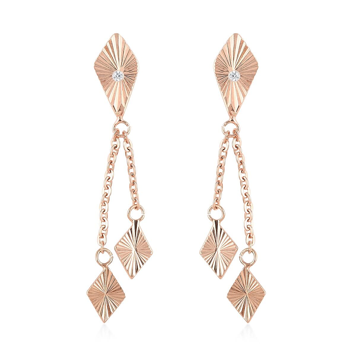 Natural White Zircon Kite Dangle Earrings in Sterling Silver 1.90 Grams