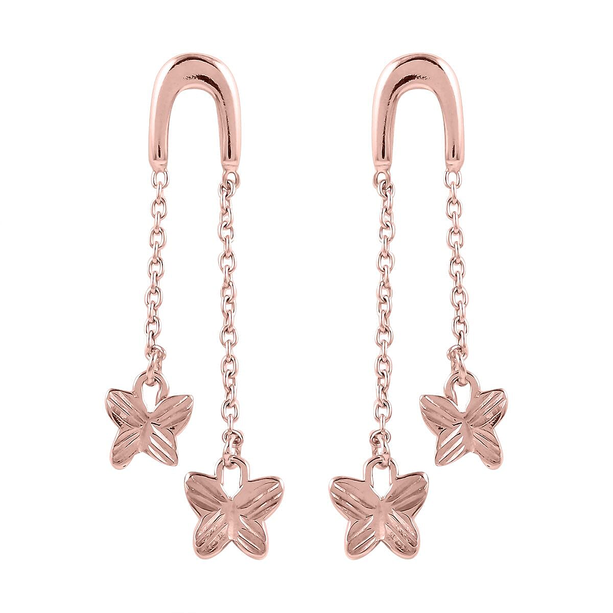 14K Rose Gold Over Sterling Silver Butterfly Dangle Earrings 1.90 Grams