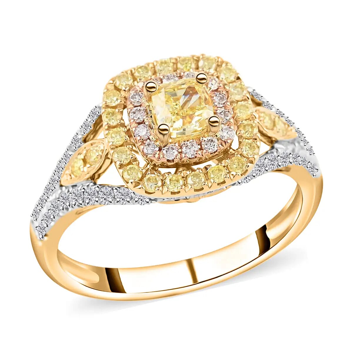 14K Yellow and Rose Gold Natural Yellow, Pink & White Diamond Ring 3.60 Grams 1.00 ctw