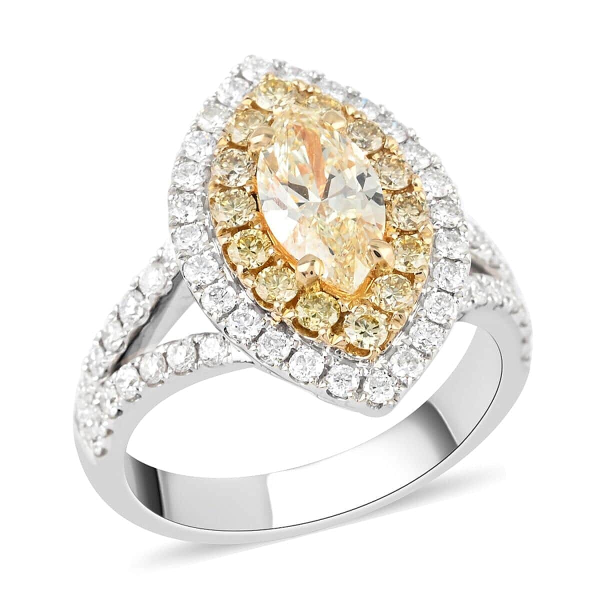 14K White and Yellow Gold Natural Yellow and White Diamond Ring 6.70 Grams 2.20 ctw