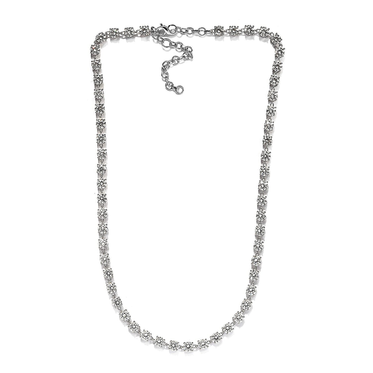 Moissanite Tennis Necklace 18-20 Inches in Platinum Over Sterling Silver 25.85 ctw