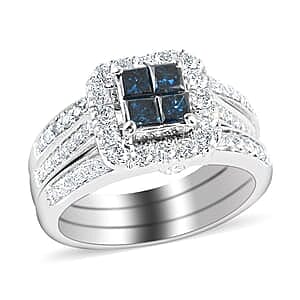 14K White Gold Blue Diamond and White Diamond Ring 1.50 ctw