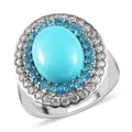 American Natural Sleeping Beauty Turquoise and Multi Gemstone Double Halo Ring in Platinum Over Sterling Silver 6.75 ctw - Sticky add to cart bar