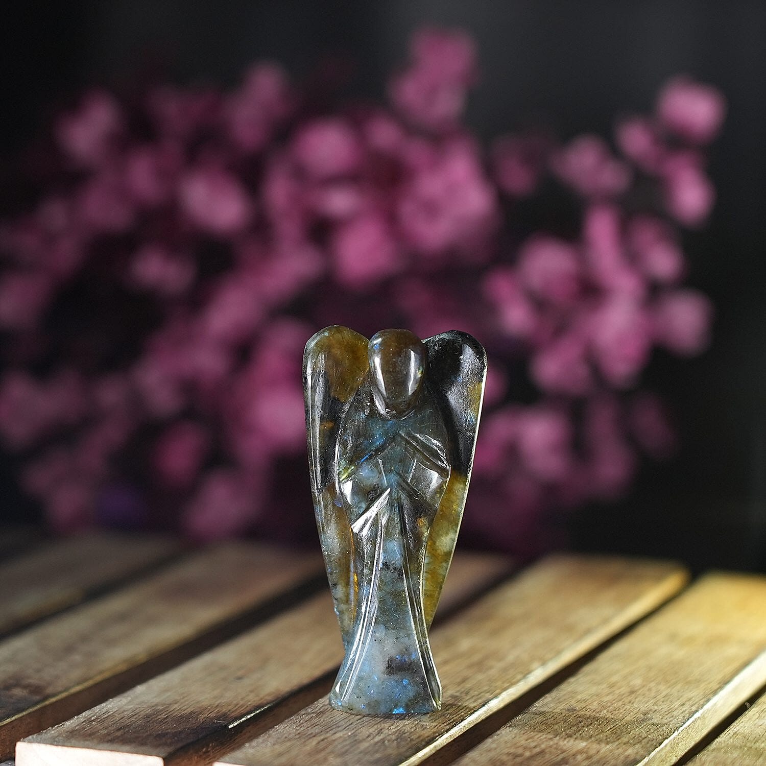 Hand Carved Rose Quartz Gemstone Angel - Pink