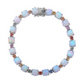 Premium Ethiopian Welo Opal and Multi Sapphire Bracelet in Platinum Over Sterling Silver (6.50 In) 10.40 Grams 11.90 ctw - Sticky add to cart bar