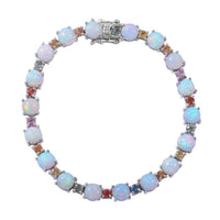 Premium Ethiopian Welo Opal and Multi Sapphire Bracelet in Platinum Over Sterling Silver (6.50 In) 10.40 Grams 11.90 ctw