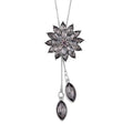 Gray Austrian Crystal and Gray Glass Lariat Necklace 18-36 Inches in Silvertone - Sticky add to cart bar