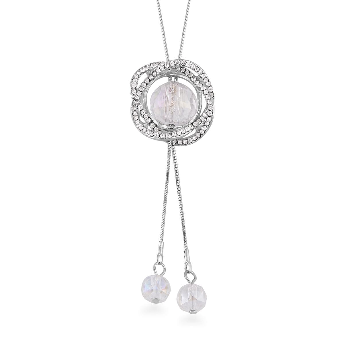 Austrian Crystal and White Aurora Borealis Glass Necklace in Silvertone 18-36 Inches