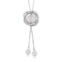 Austrian Crystal and White Aurora Borealis Glass Necklace in Silvertone 18-36 Inches