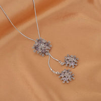Gray Austrian Crystal Lariat Pendant Necklace in Silvertone 18-36 Inches