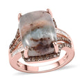 Premium Natural Zimbaprase, Natural Champagne and White Diamond Ring in Vermeil Rose Gold Over Sterling Silver (Size 10.0) 12.35 ctw - Sticky add to cart bar