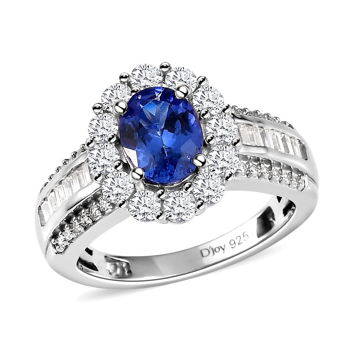 Doorbuster AAA Tanzanite and Moissanite Halo Ring in Platinum Over Sterling Silver 2.25 ctw