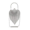 Black Sheeny Heart Shape Tassel Clutch Bag (5.9"x6.3") with Handle and Removable Chain Strap - Sticky add to cart bar