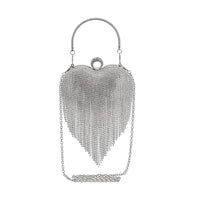Black Sheeny Heart Shape Tassel Clutch Bag (5.9"x6.3") with Handle and Removable Chain Strap