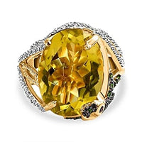 GP Ouro Verde-Quartz and Multi Gemstone 14.88 ctw Ring in Vermeil Yellow Gold Over Sterling Silver (Size 10)