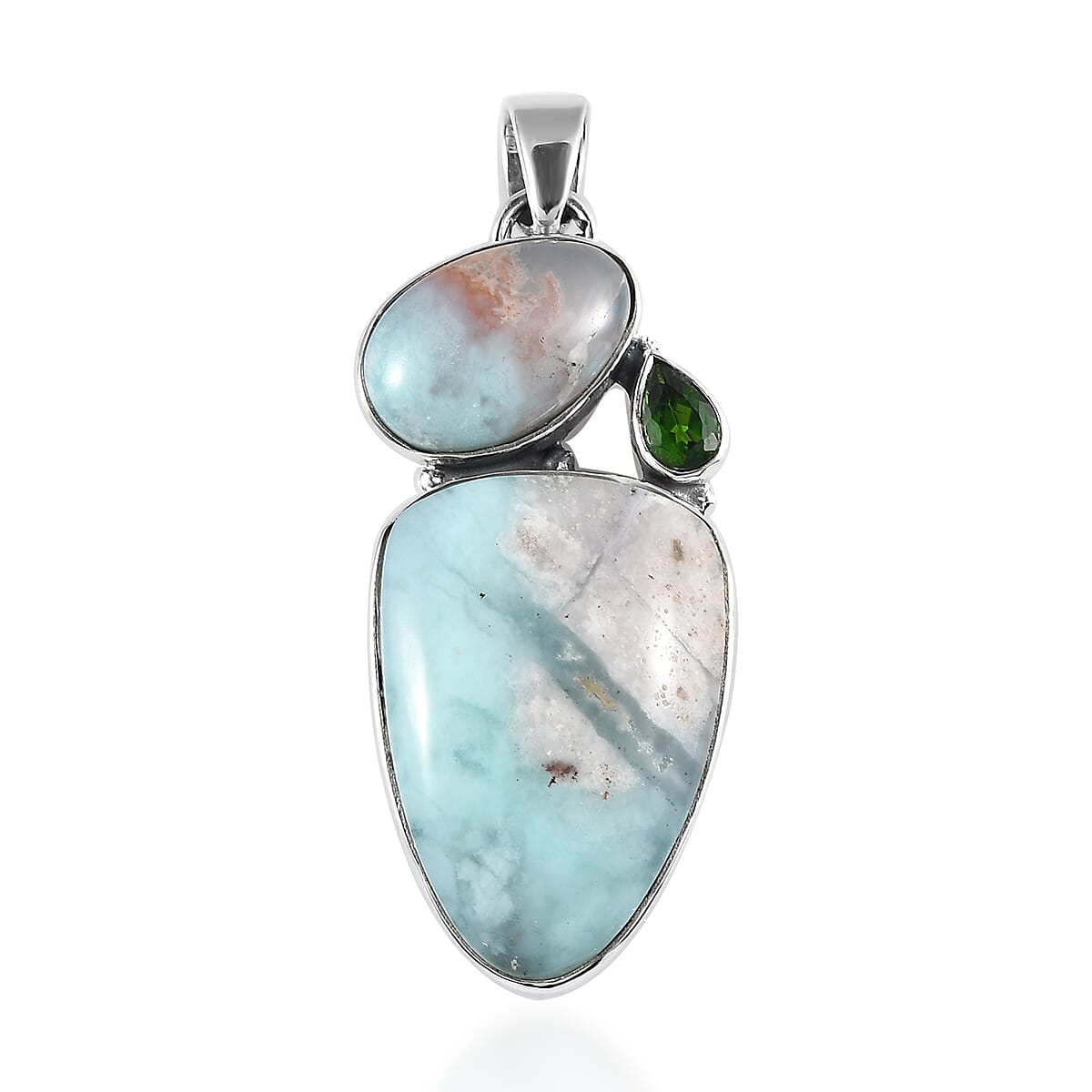 Natural Zimbaprase and Chrome Diopside Fancy Pendant in Sterling Silver 33.75 ctw