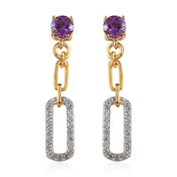 Amethyst and White Zircon Dangling Earrings in Vermeil Yellow Gold Over Sterling Silver 1.40 ctw