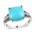 American Natural Sleeping Beauty Turquoise, Natural Champagne and White Diamond Ring in Platinum Over Sterling Silver 5.00 ctw - Sticky add to cart bar