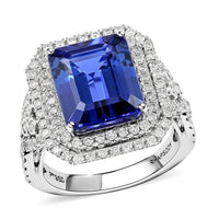 Doorbuster Red Carpet Collection Certified & Appraised RHAPSODY 950 Platinum AAAA Tanzanite and E-F VS Diamond Double Halo Ring (Size 7.0) 11.40 Grams 8.10 ctw