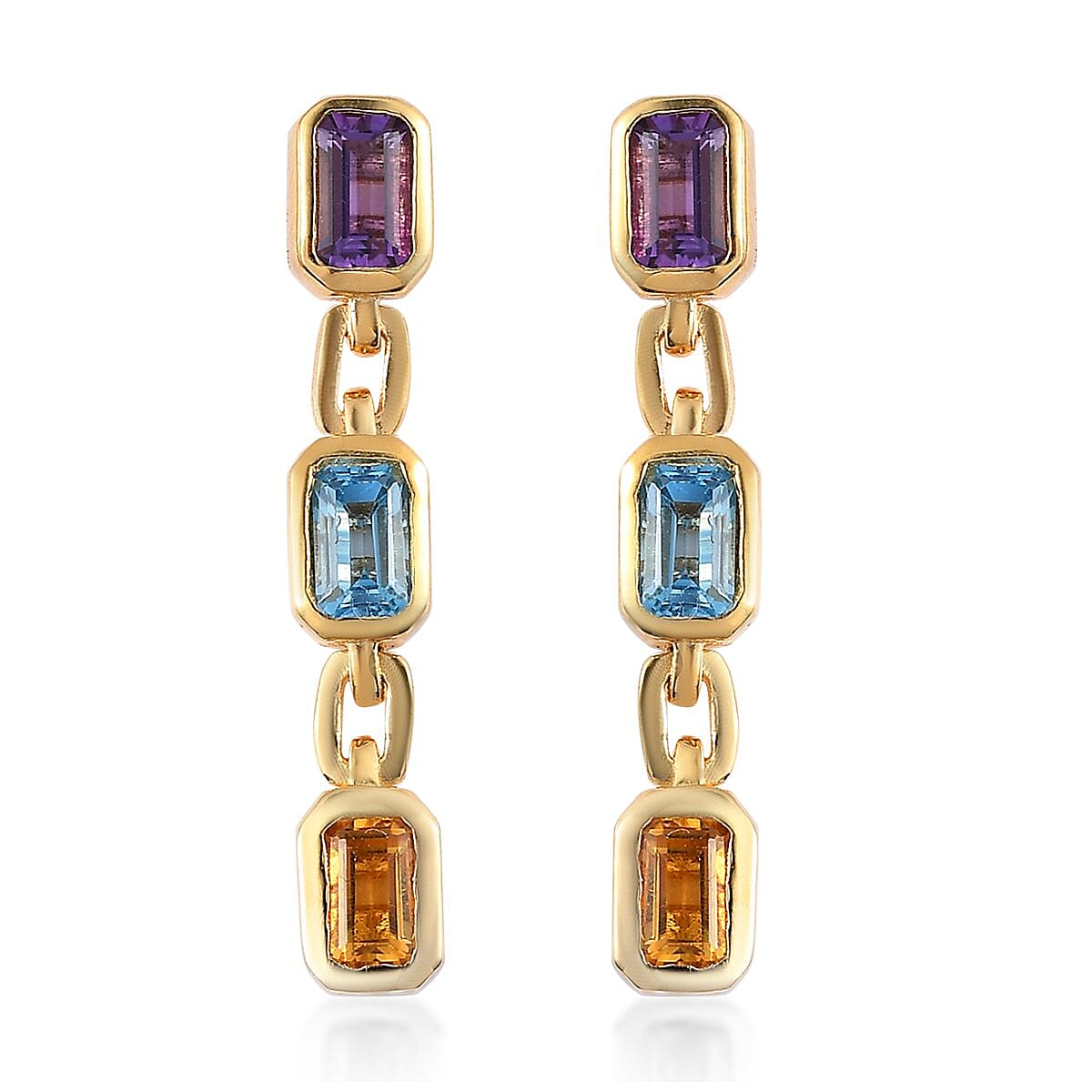 Multi Gemstone Dangling Earrings in Vermeil Yellow Gold Over Sterling Silver 1.90 ctw