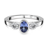 Tanzanite and White Zircon 0.65 ctw Ring in Platinum Over Sterling Silver (Size 10.0)