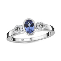 Tanzanite and White Zircon 0.65 ctw Ring in Platinum Over Sterling Silver (Size 11.5)