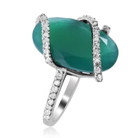 Verde Onyx and Natural White Zircon Ring in Platinum Over Sterling Silver 10.90 ctw