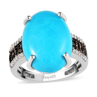 Doorbuster American Natural Sleeping Beauty Turquoise, Natural Champagne and White Diamond Ring in Platinum Over Sterling Silver 9.50 ctw