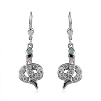 Brazilian Emerald and White Zircon Snake Earrings in Platinum Over Sterling Silver 1.70 ctw