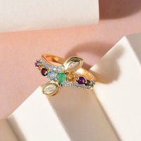 Multi Gemstone Eternal Love Bypass Snake Ring in Vermeil Yellow Gold Over Sterling Silver 0.90 ctw