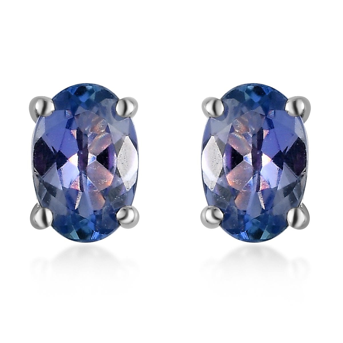 Luxoro 10K White Gold Premium Peacock Tanzanite Solitaire Stud Earrings 1.00 ctw