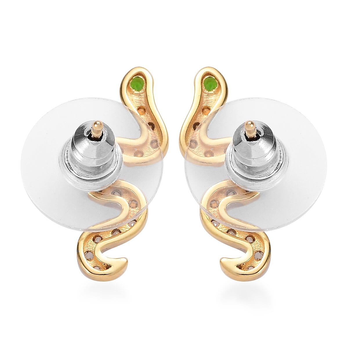 Chrome Diopside and White Zircon Snake Earrings in Vermeil Yellow Gold Over Sterling Silver 0.70 ctw