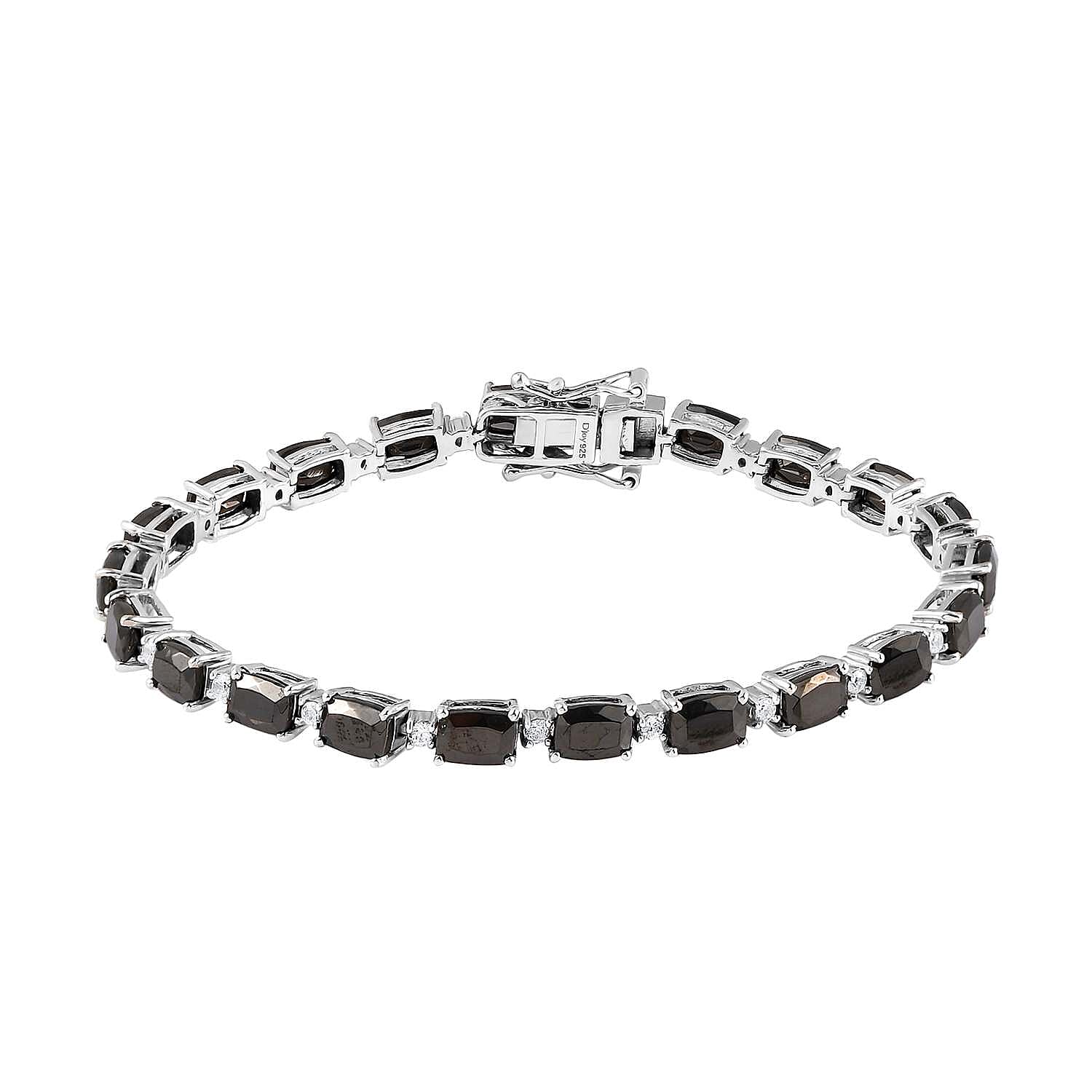 Elite Shungite and Natural White Zircon Link Bracelet in Platinum Over Sterling Silver (6.50 In) 10.40 Grams 8.35 ctw