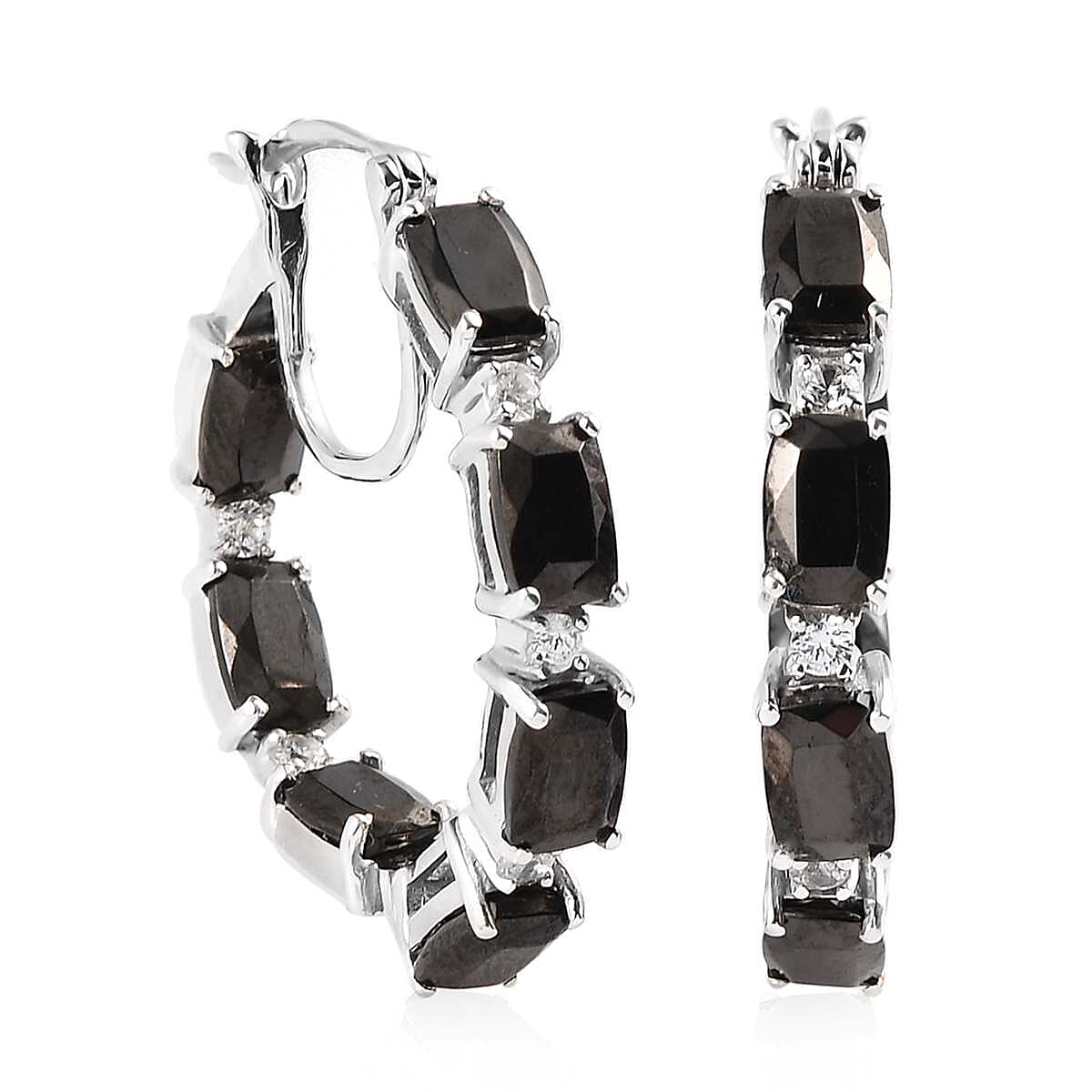 Elite Shungite and Natural White Zircon Inside Out Hoop Earrings in Platinum Over Sterling Silver 5.25 ctw