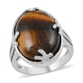 South African Yellow Tiger's Eye Ring in Rhodium Over Stainless Steel 18.00 ctw - Sticky add to cart bar