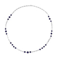 Lapis Lazuli Beaded Station and Paper Clip Chain Necklace (30 Inches) in Stainless Steel 50.00 ctw - Sticky add to cart bar
