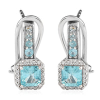 Madagascar Paraiba Apatite and White Zircon Earrings in Platinum Over Sterling Silver 2.00 ctw