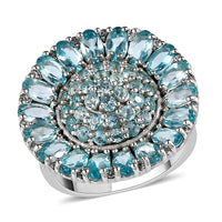 Betroka Blue Apatite, Natural White Zircon Ring in Platinum Over Sterling Silver (Size 10.0) 6.10 ctw