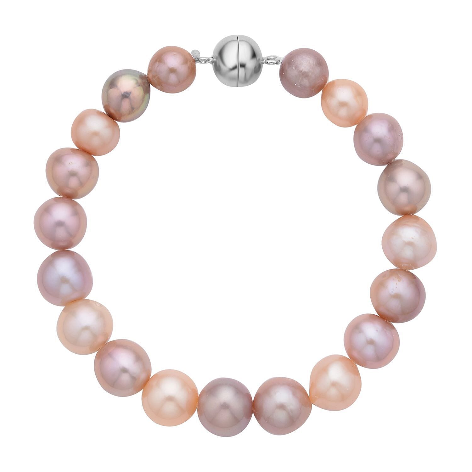 Multi Color Edison Pearl 8-11mm Bracelet in Rhodium Over Sterling Silver (8.00 In)