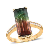 LUXORO 14K Yellow Gold AAA Bi-Color Tourmaline and G-H I3 Diamond Ring 3.50 Grams 8.10 ctw