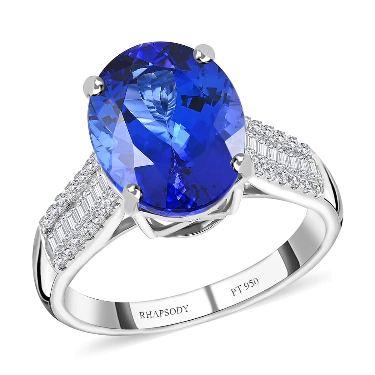 Doorbuster Red Carpet Collection Certified & Appraised RHAPSODY 950 Platinum AAAA Tanzanite and E-F VS Diamond Ring 6.15 Grams 5.25 ctw