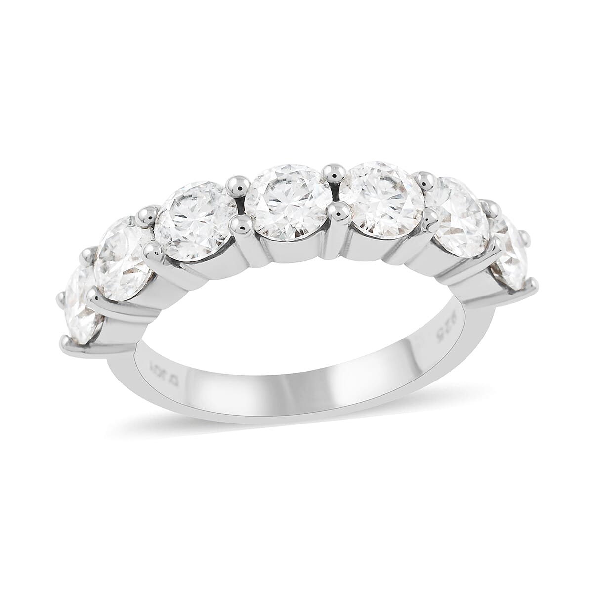 Brilliant Cut Moissanite 7 Stone Ring in Platinum Over Sterling Silver (Size 7.0) (Delivery in 10-12 Business Days) 2.10 ctw